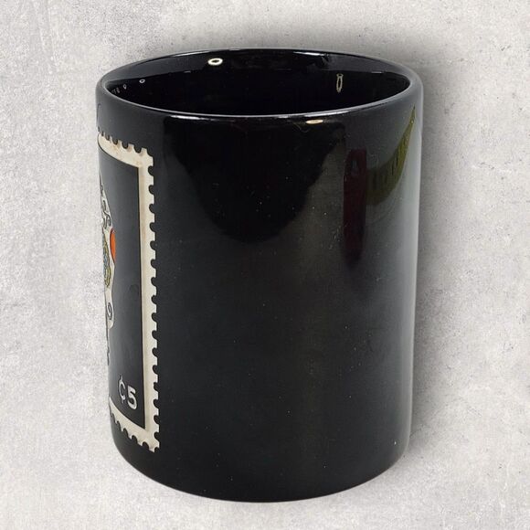 Carved Sugar Skull Mug Día de los Muertos Halloween Coffee Cup Black Ceramic - Picture 2 of 8